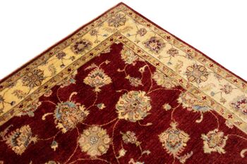 Tapis Afghan Chobi Ziegler 205x154 noué main 150x210 motif fleur rouge poil court 5