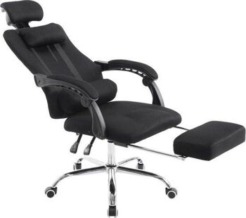 Chaise de jeu - Chaise de bureau - Appuie-tête - Repose-pieds - Ajustable - Tissu - Noir - 60x155x130 cm , SKU763