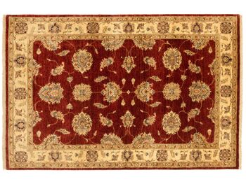 Tapis Afghan Chobi Ziegler 186x123 noué main 120x190 motif fleur rouge poil court 1