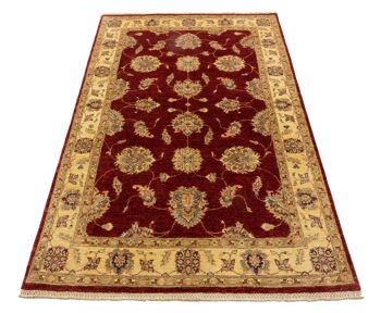 Tapis Afghan Chobi Ziegler 186x123 noué main 120x190 motif fleur rouge poil court 2