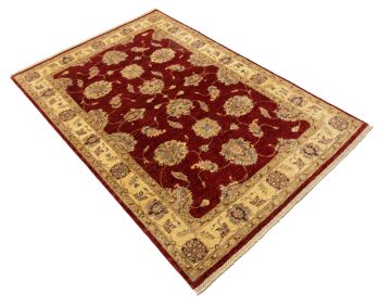 Tapis Afghan Chobi Ziegler 186x123 noué main 120x190 motif fleur rouge poil court 3