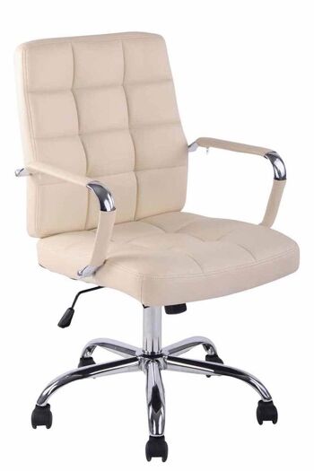 Chaise de bureau - Chaise de bureau pour adultes - Design - Réglable en hauteur - Cuir artificiel - Crème - 59x49x91 cm - Marron , SKU831 4