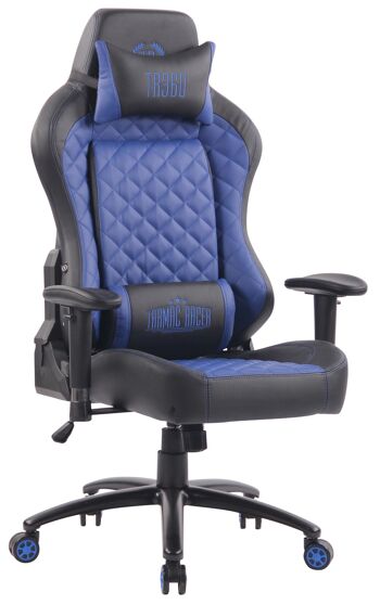 Chaise de bureau - Chaise de jeu - Oreiller - Ajustable - Cuir artificiel - Noir/Bleu, SKU839