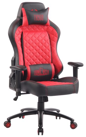 Chaise de bureau - Chaise de jeu - Oreiller - Ajustable - Cuir artificiel - Noir/Rouge, SKU840