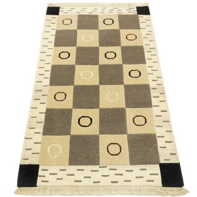 Nepal 152x91 hand-knotted carpet 90x150 beige checkered short pile Orient rug
