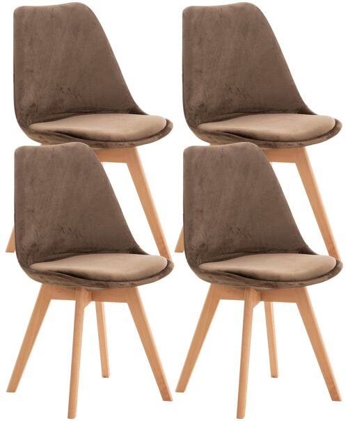 Set van 4 stoelen - Eetkamerstoel - Fluweel - Donkerbruin , SKU945