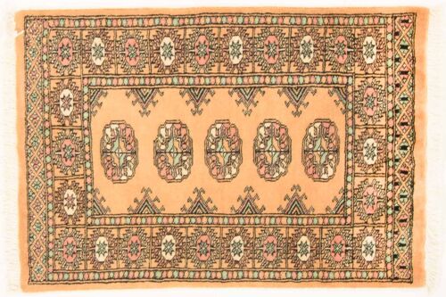 Pakistan Buchara 92x63 Handgeknüpft Teppich 60x90 Beige Geometrisch Muster Kurzflor