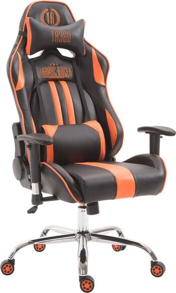 Chaise de jeu en cuir artificiel - sans repose-pieds - noir/orange - 135x70x135 , SKU955 1
