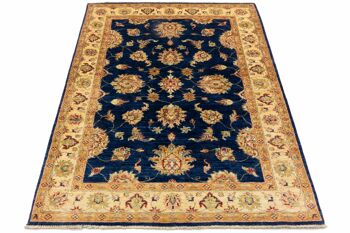Tapis Afghan Chobi Ziegler 166x135 noué main 140x170 motif fleur bleue poil court 2
