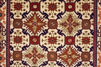 Tapis Afghan Mauri Kabul 150x114 noué main 110x150 motif géométrique beige 5