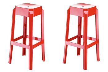 Tabouret de bar - Ensemble de 2 tabourets de bar - Repose-pieds - Plastique - 36x36x75 cm - Rouge , SKU1161 1