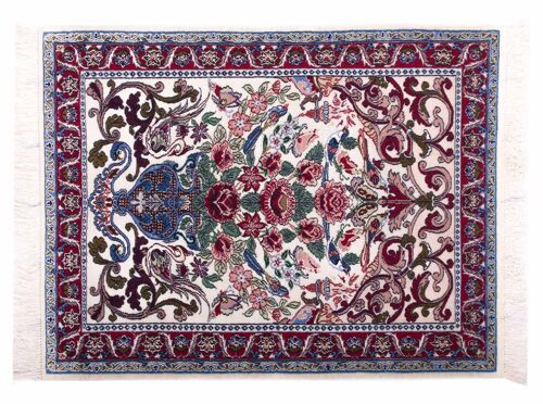Perser Isfahan 92x71 Handgeknüpft Teppich 70x90 Mehrfarbig Blumenmuster Kurzflor Orient