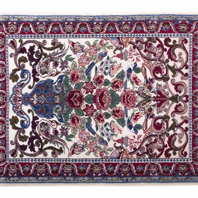 Perser Isfahan 92x71 Handgeknüpft Teppich 70x90 Mehrfarbig Blumenmuster Kurzflor Orient
