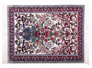 Tapis persan Ispahan 92x71 noué main 70x90 motif floral multicolore poils courts Orient 1