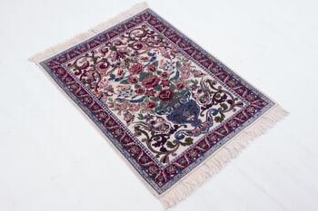 Tapis persan Ispahan 92x71 noué main 70x90 motif floral multicolore poils courts Orient 4