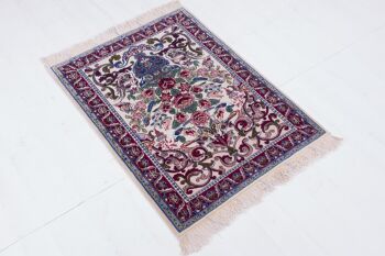 Tapis persan Ispahan 92x71 noué main 70x90 motif floral multicolore poils courts Orient 5