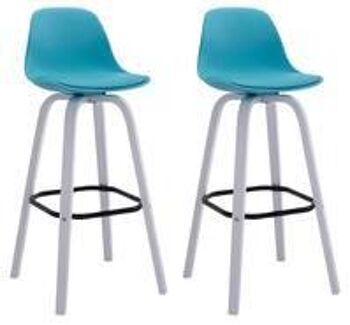 Tabourets de bar - Lot de 2 - Repose-pieds - Plastique - Bleu/blanc - 44x44x95 cm, SKU1187 1