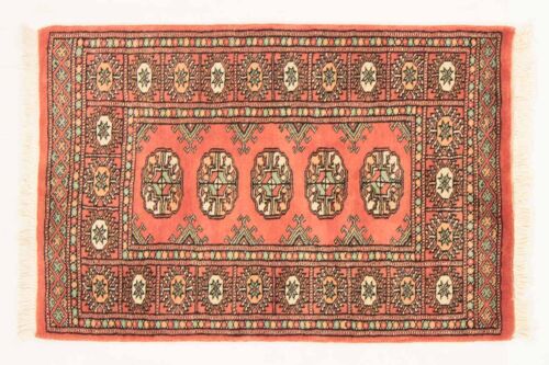 Pakistan Buchara 96x65 Handgeknüpft Teppich 70x100 Orange Geometrisch Muster Kurzflor