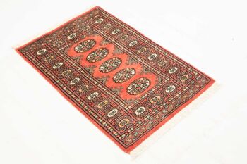 Tapis Pakistan Boukhara 96x65 noué main 70x100 motif géométrique orange, poils ras 2