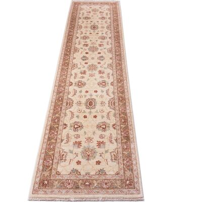 Afghan Chobi Ziegler 293x74 alfombra anudada a mano 70x290 runner beige oriental