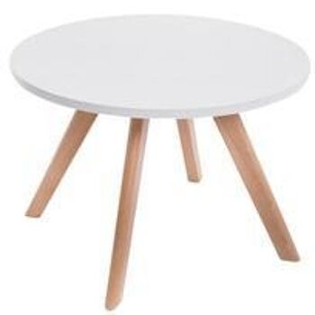 Table - Table basse - Format compact - Rond- Bois- Blanc, SKU1292 1