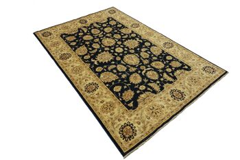 Tapis Afghan Chobi Ziegler 244x161 noué main 160x240 bleu fleuri poil court Orient 3