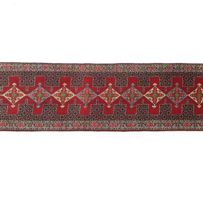 Persian Senneh runner 402x90 hand-knotted carpet 90x400 runner red geometric short pile