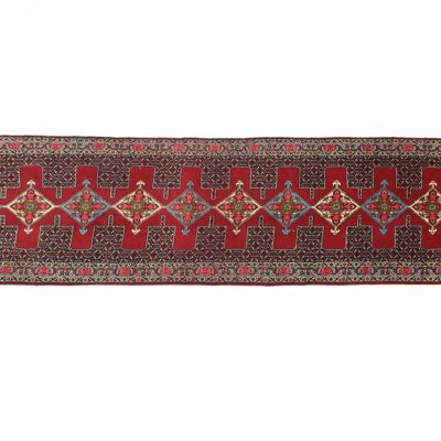 Perser Senneh-Läufer 402x90 Handgeknüpft Teppich 90x400 Läufer Rot Geometrisch Kurzflor