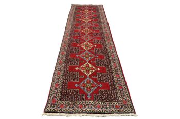 Tapis persan Senneh 402x90 noué main Tapis 90x400 tapis géométrique rouge à poils courts 2