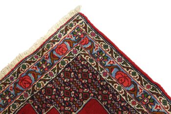 Tapis persan Senneh 402x90 noué main Tapis 90x400 tapis géométrique rouge à poils courts 5