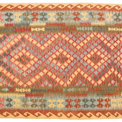 Afghan Maimana Kilim Tappeto colorato 218x160 tessuto a mano 160x220 Motivo geometrico beige