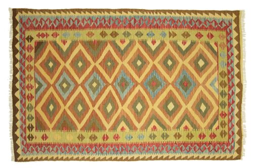 Afghan Maimana Kelim Bunt 243x150 Handgewebt Teppich 150x240 Beige Geometrisch Muster