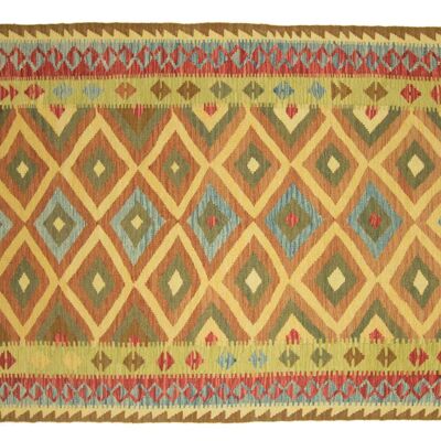 Afghan Maimana Kelim Bunt 243x150 Handgewebt Teppich 150x240 Beige Geometrisch Muster