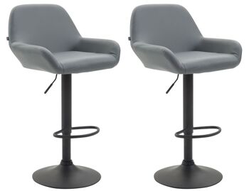 Tabouret de bar lot de 2 - Cuir artificiel - Accoudoir - Dossier - Gris , SKU1622 1