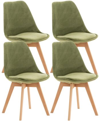 Ensemble de 4 chaises de salle à manger - Dossier - Velours - Bois - - Vert clair , SKU1628 1