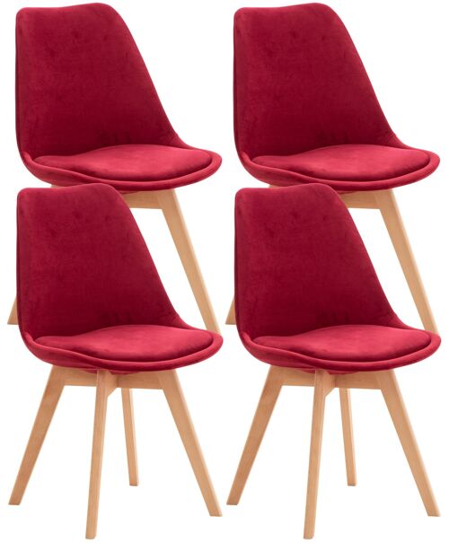 Eetkamerstoelen set van 4 - Rugleuning - Fluweel - Hout - - Rood , SKU1631