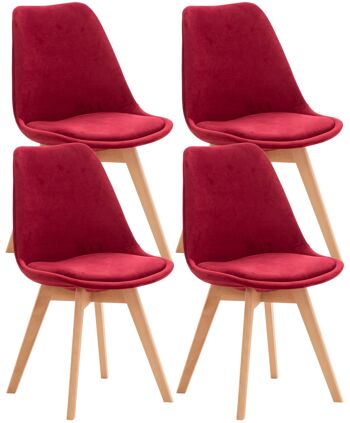 Ensemble de 4 chaises de salle à manger - Dossier - Velours - Bois - - Rouge , SKU1631 1