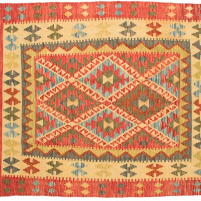 Maimana afgana Kilim colorida 204x152 alfombra tejida a mano 150x200 rojo patrón geométrico