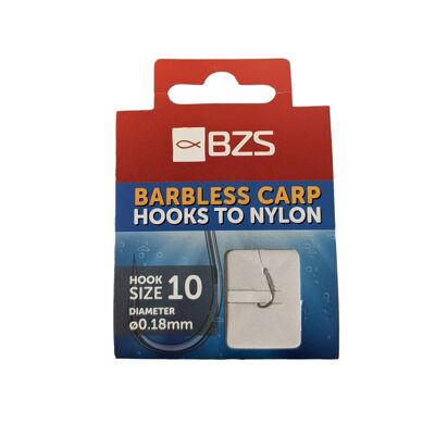 BZS Barbless Carp Hooks To Nylon - Available In Sizes 8, 10, 12, 14 - 10