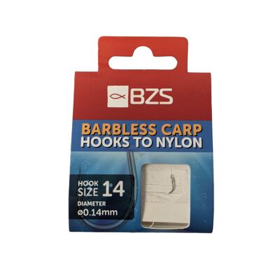 BZS Barbless Carp Hooks To Nylon - Available In Sizes 8, 10, 12, 14 - 14
