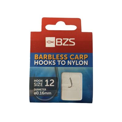 BZS Barbless Carp Hooks To Nylon - Available In Sizes 8, 10, 12, 14 - 12