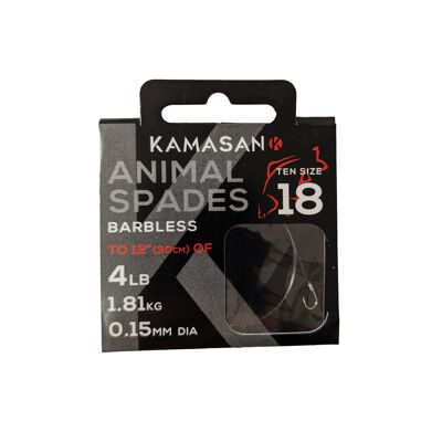 Kamasan Animal Spades Barbless Hooks To Nylon - Available In Size 10, 18 - 18