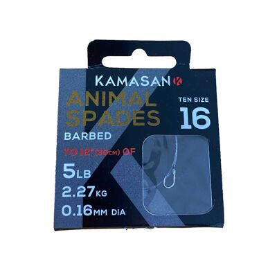 Kamasan Animal Barbed Spade Hooks To Nylon - 16