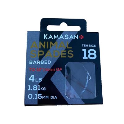 Kamasan Animal Barbed Spade Hooks To Nylon - 18