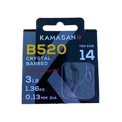 Kamasan B520 Whisker Barbed Spade Hooks To Nylon - 14