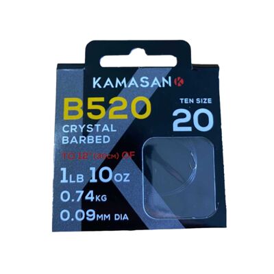 Kamasan B520 Whisker Barbed Spade Hooks To Nylon - 20