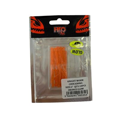HTO Drop shot Rig Lures - Knight Worm Orange Glow  2" 10pcs