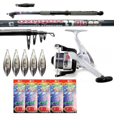 Mackerel fishing Rod and Reel Combo - 3.6m Rod and reel combo with feathers and weights