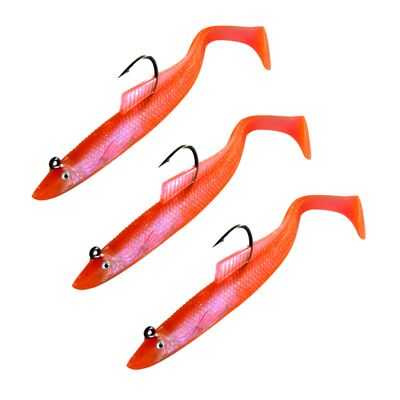 3pk Sidewinder Super Solid / Holo Sandeels Cod Bass Ling 6 inch Sea Fishing - Fluro Orange