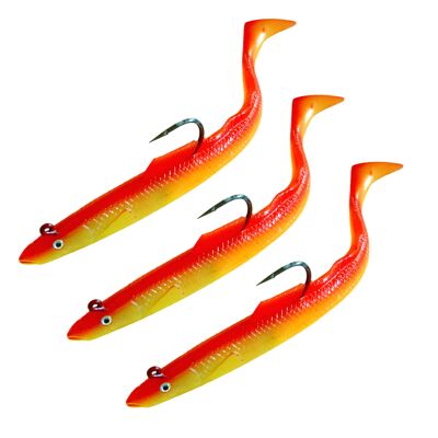 3pk Sidewinder Super Solid / Holo Sandeels Cod Bass Ling 6 inch Sea Fishing - Rhubarb & Custard
